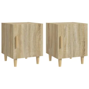 Lot de 2 tables de chevet chêne design moderne transparent, 40x40x50cm