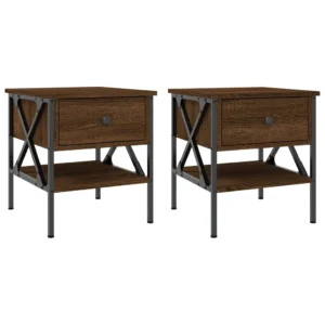 Lot de 2 tables de chevet chêne marron design moderne étagère ouverte, 40x42x45cm