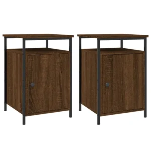 Lot de 2 tables de nuit chêne marron design compact, 40x42x60cm