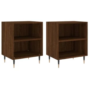 Lot de 2 tables de nuit bois marron design moderne flottant, 40x30x50cm