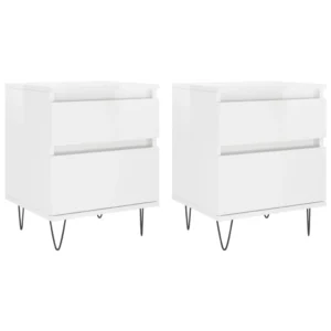 Lot de 2 tables de chevet bois marron design moderne suspendu, 40x35x50cm