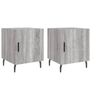 Lot de 2 tables de nuit bois gris design moderne 2 tiroirs, 40x40x50cm