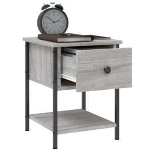 Lot de 2 chevets bois gris design moderne compact, 34x35.5x45cm
