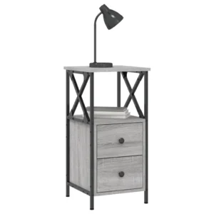 Lot de 2 tables de nuit bois gris design moderne compact, 34x35.5x70cm