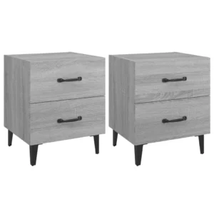 Lot de 2 tables de chevet bois gris design industriel compact, 40x35x47.5cm
