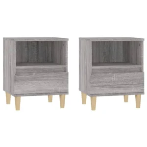 Lot de 2 chevets bois gris design moderne transparent, 40x35x50cm