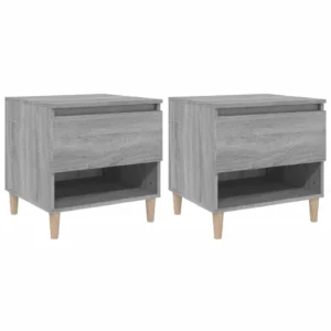 Lot de 2 tables de chevet bois gris moderne tablette, 50x46x50cm