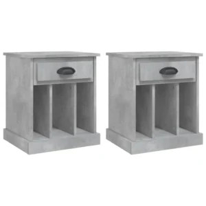 Lot de 2 tables de chevet bois gris design moderne connecté, 43x36x50cm