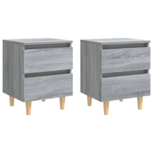 Lot de 2 chevets bois gris design scandinave tablette, 40x35x50cm