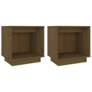 Lot de 2 tables de chevet pin marron moderne mural, 40x30x40cm