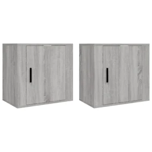 Lot de 2 tables de chevet bois gris moderne tiroir coulissant, 50x30x47cm