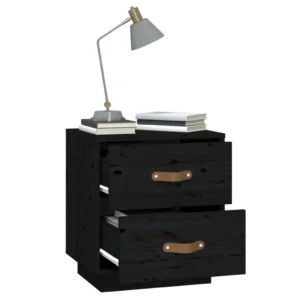 Lot de 2 chevets pin noir design moderne transparent, 40x34x45cm