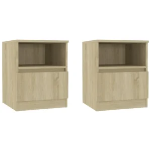 Lot de 2 chevets chêne design moderne étagère, 40x40x50cm