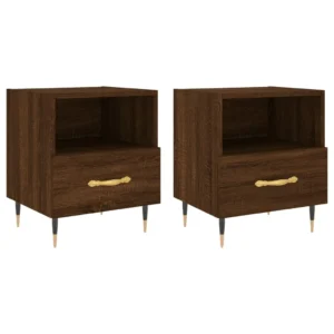 Lot de 2 chevets chêne marron moderne étagère, 40x35x47.5cm
