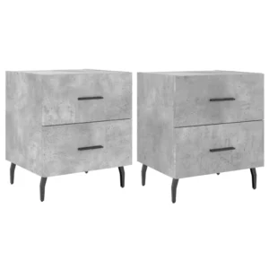 Lot de 2 tables de chevet bois gris design moderne tablette, 40x35x47.5cm