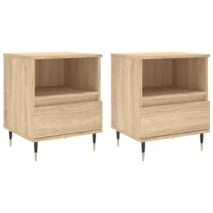 Lot de 2 tables de nuit bois moderne tablette, 40x35x50cm