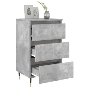 Lot de 2 tables de nuit bois gris moderne contemporain 3 tiroirs, 40x35x69cm