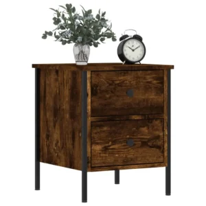 Lot de 2 chevets chêne marron design industriel 3 tiroirs, 40x42x60cm