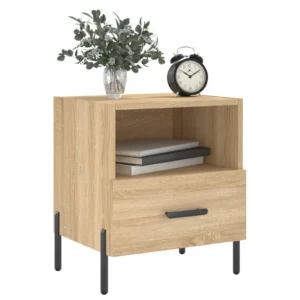 Lot de 2 tables de nuit chêne design moderne 2 tiroirs, 40x35x47.5cm