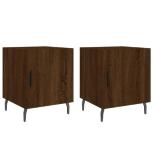 Lot de 2 chevets bois marron design moderne tablette, 40x40x50cm