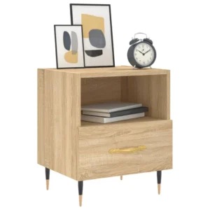 Lot de 2 tables de chevet chêne design contemporain étagère, 40x35x47.5cm