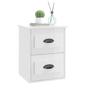 Table de chevet bois blanc design moderne étagère, 41.5x36x53cm