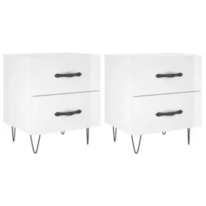 Lot de 2 tables de nuit bois blanc design moderne 2 tiroirs, 40x35x47.5cm