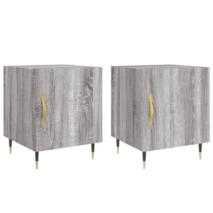 Lot de 2 tables de nuit chêne gris moderne étagère, 40x35x47.5cm