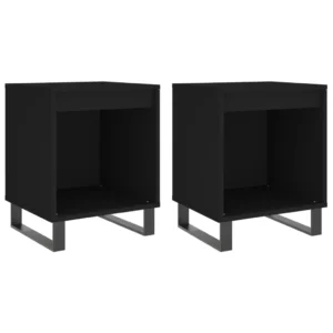 Lot de 2 tables de nuit bois noir design moderne 3 tiroirs, 40x35x50cm
