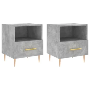 Lot de 2 tables de chevet bois gris moderne contemporain compact, 40x35x47.5cm