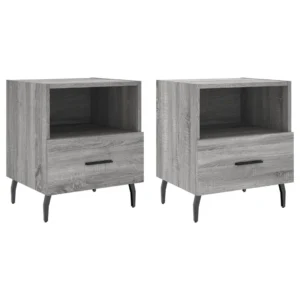 Lot de 2 tables de nuit bois gris design moderne 3 tiroirs, 40x35x47.5cm