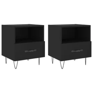 Lot de 2 chevets bois noir original moderne tiroir coulissant, 40x35x47.5cm