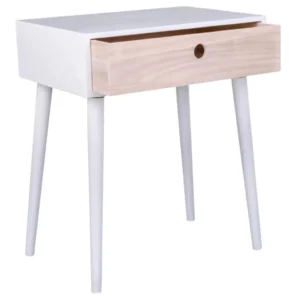 Table de chevet bois blanc design scandinave connecté, 45x32x54.5cm
