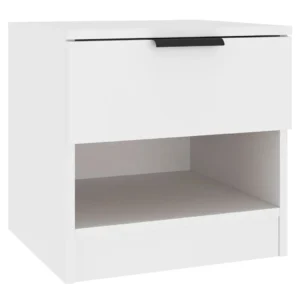 Table de chevet bois blanc design moderne tablette, 40x39x40cm