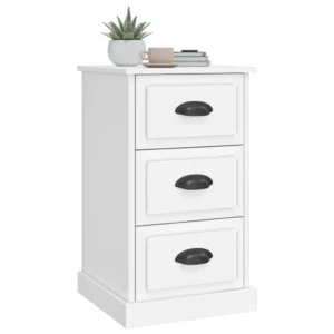Table de nuit bois blanc design moderne 3 tiroirs, 39x39x67cm