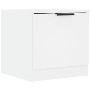 Table de nuit bois blanc design transparent, 40x39x40cm