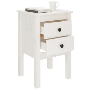 Chevet pin blanc design contemporain 2 tiroirs, 40x35x61.5cm
