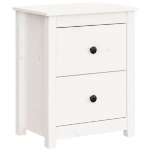 Table de chevet pin blanc design rustique connecté, 50x35x61.5cm