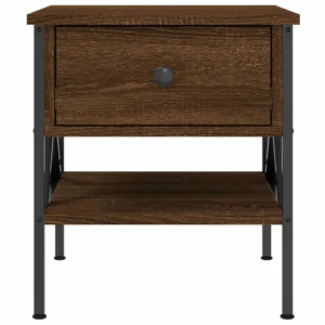 Table de chevet chêne marron industriel 2 tiroirs, 40x42x45cm