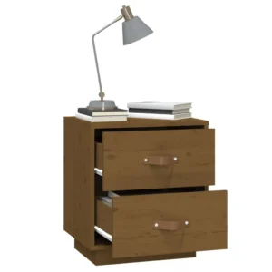 Table de chevet pin marron contemporain rustique étagère, 40x34x45cm
