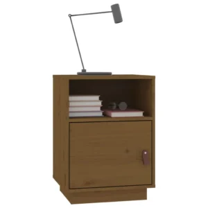 Table de nuit pin marron design flottant, 40x34x55cm