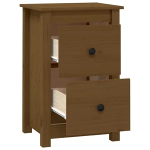 Table de nuit pin marron moderne 2 tiroirs, 40x35x61.5cm