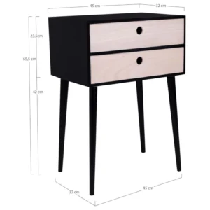Table de nuit bois noir design scandinave 1 tiroir, 45x32x65.5cm