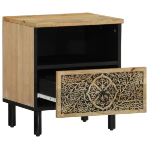 Table de nuit manguier design rétro tiroir coulissant, 40x33x46cm