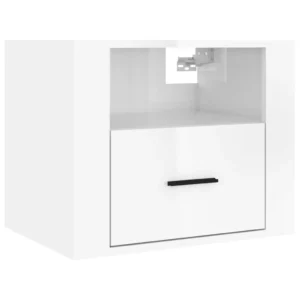 Table de chevet bois blanc design mural, 50x36x40cm