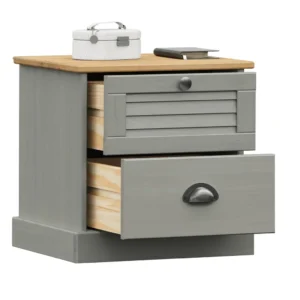 Chevet pin gris design contemporain LED, 42x35x42cm