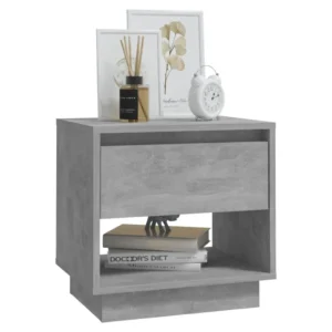 Table de nuit bois gris design contemporain compact, 45x34x44cm