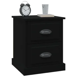 Chevet bois noir moderne 2 tiroirs, 39x39x47.5cm