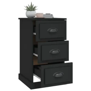 Table de chevet bois noir design moderne 3 tiroirs, 39x39x67cm