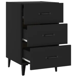 Table de nuit bois noir design moderne 3 tiroirs, 40x40x66cm